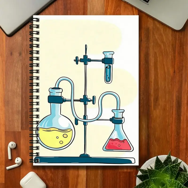 A creative spiral-bound notebook with a chemistry experiment theme, featuring a simple and fresh cover that's super eye-catching! Suitable for various scenarios such as work records, study notes, daily plans, and more. Whether it's for writing a diary or