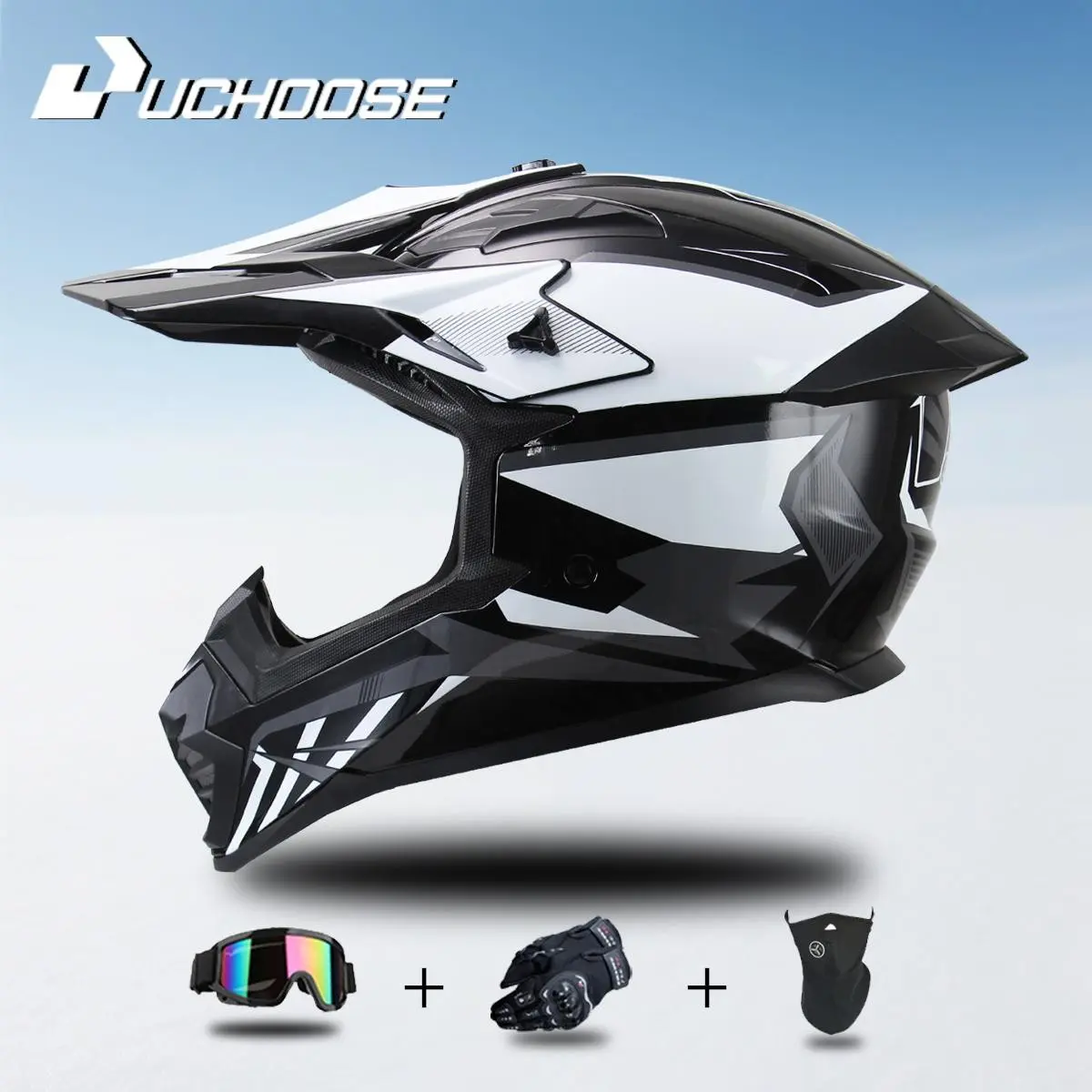 Off-Road Motorcycle Helmet with Detachable Visor, Lightweight Breathable, Suitable for Mountain Bike Rally Car, Head Protection Set