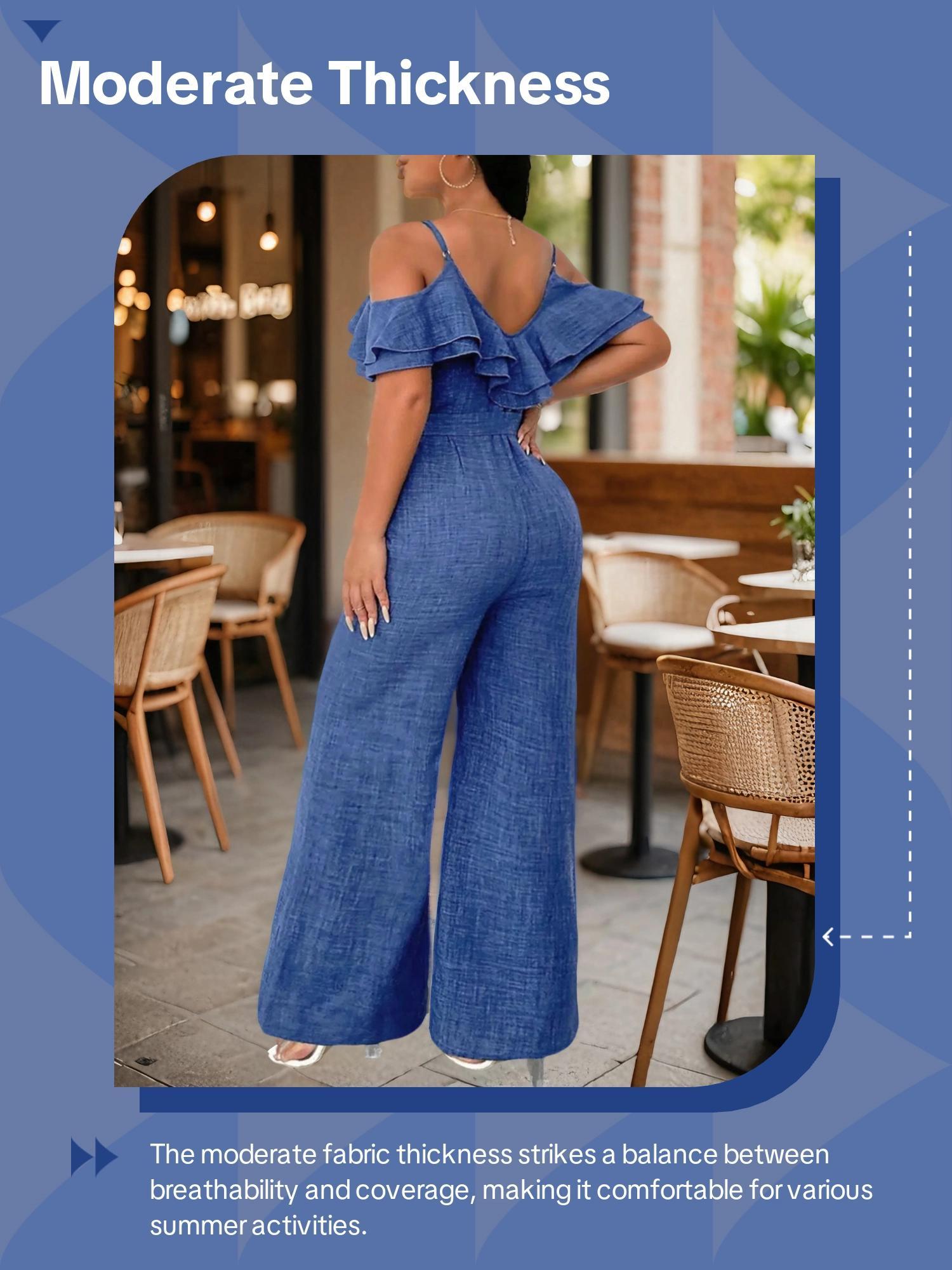 Women's Solid Color Ruffle Trim Jumpsuit, Casual Sexy Belted Jumpsuit for Summer, Women's Jumpsuit for Daily Wear