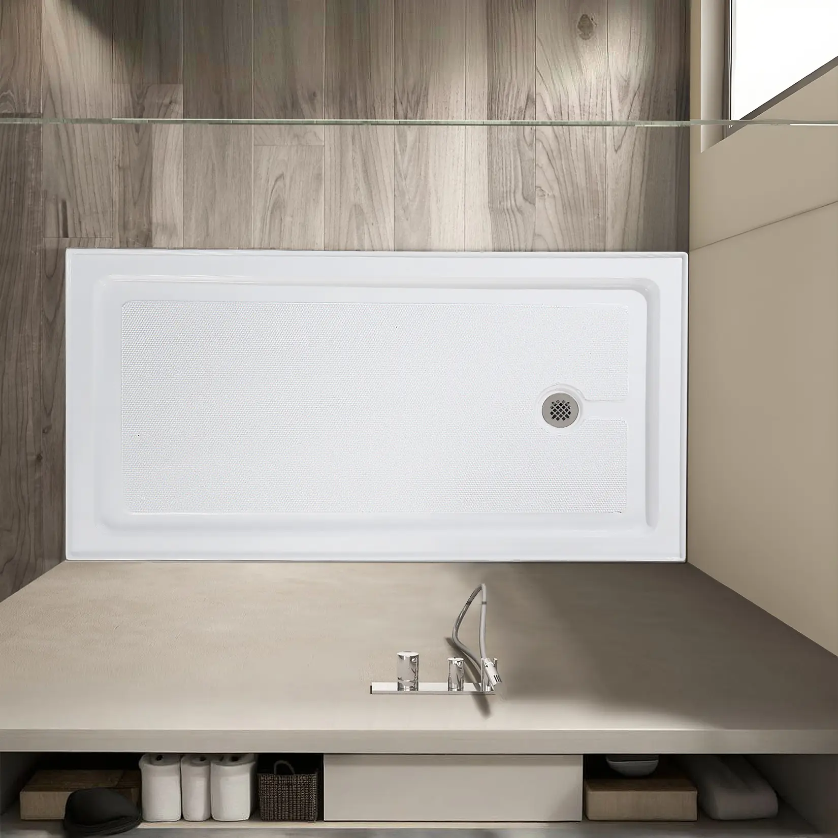GARVEE Rectangular Acrylic Shower Base (32x48 in/32x60 in) - 3.5" Low Profile, Anti-Slip Textured Surface, Stainless Steel Drainer with Hair-Trap Mesh, Fast Drain, Easy Assembly & Cleaning for Bathrooms