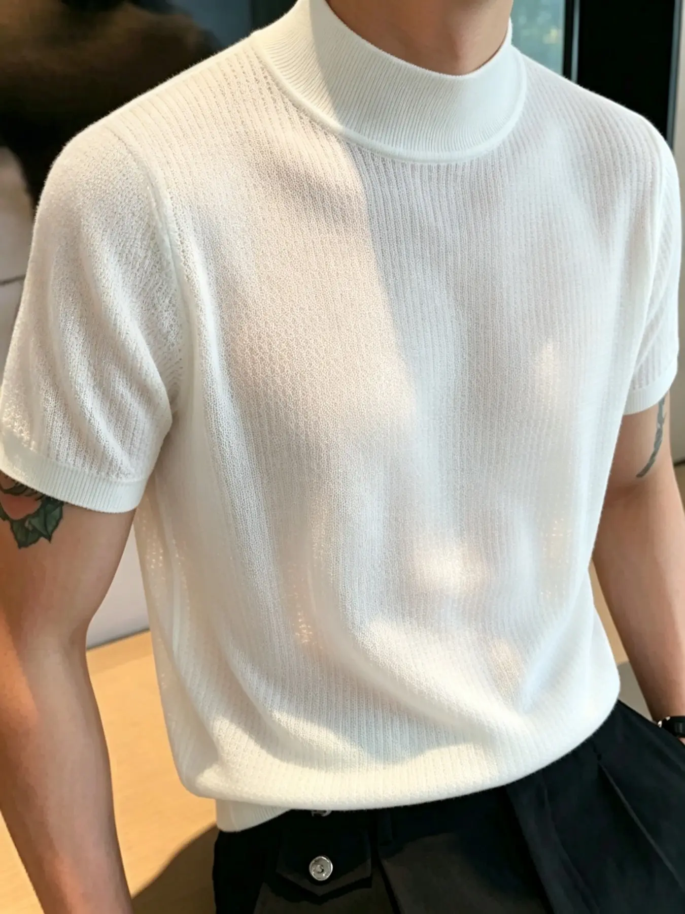 Men's Solid Color Quick-Dry Short Sleeve Knitted T-shirt, Athletic Tee, Sporty Tee for Gym, Moisture-Wicking, Suitable for Travel, Daily Wear & Outdoor Activities