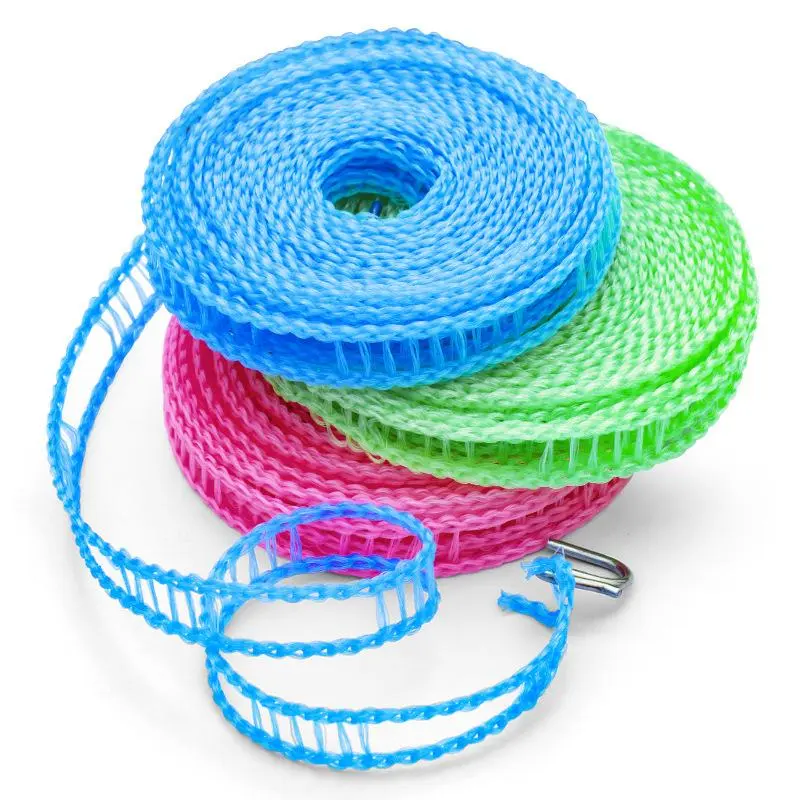 3-Pack Windproof Nylon Clothesline - Adjustable 5m/16.4ft Drying Rope (Pink, Blue, Green) - Portable Laundry Accessory for House, Laundry Room, Outdoors, Fishing, Room Accessories