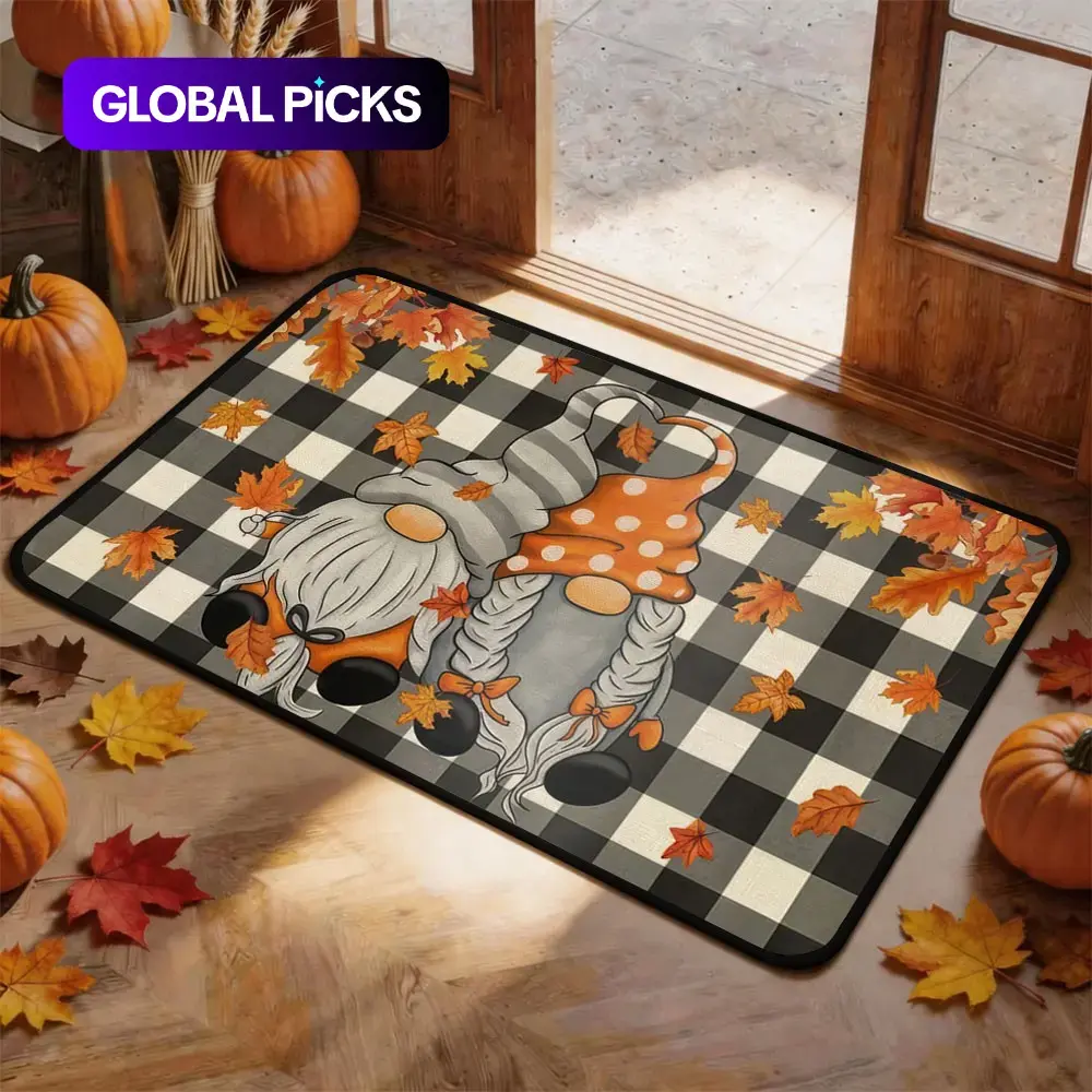 Thanksgiving Door Mat, Entrance Mat, Mats For Front Door, Pumpkin Maple leaves Pattern, Non-Slip, Kitchen Floor Mat, Party Decor, Home Decoration, front door indoor and outdoor fall rug mat, Boho Style Rug #GLOBAL PICKS