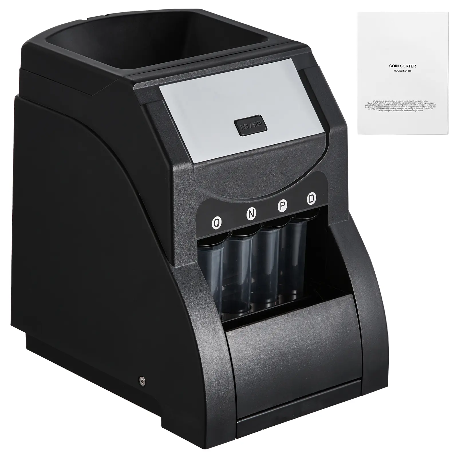 USD Coin Sorter, Coin Sorter Machine for USD Coin 1￠ 5￠ 10￠ 25￠, Sorts up to 230 Coins/min, Coin Sorter and Wrapper Machine Holds 200 Coins Included 4 Coin Tubes, Black