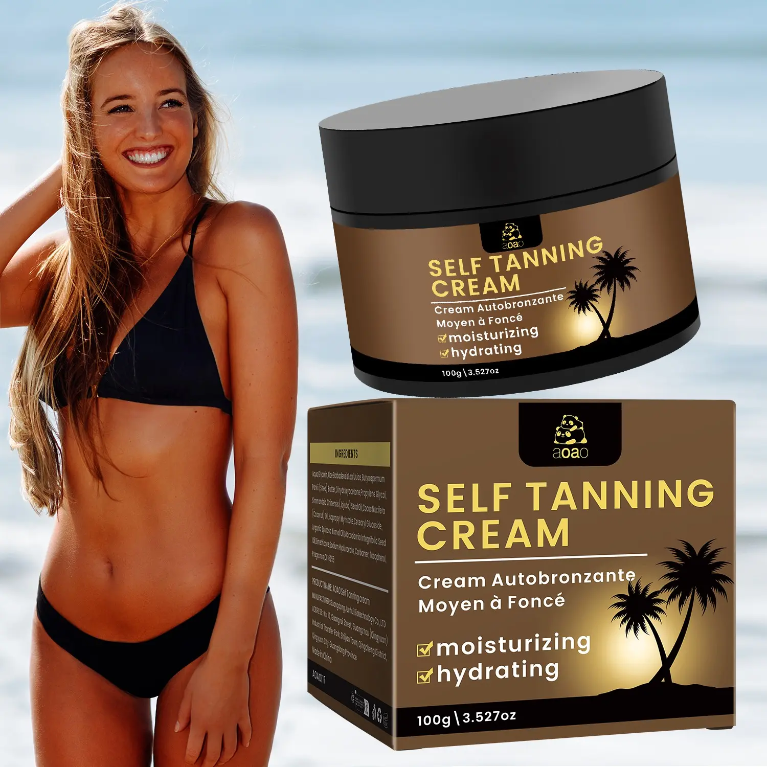 Sunless Bronzing Balm with Coconut Oil & Vitamin E, Sunless Tanning Moisturizing Face & Body Self-Tanner, Natural Glow Tanning Products, 100g Skin Care Moisturizer