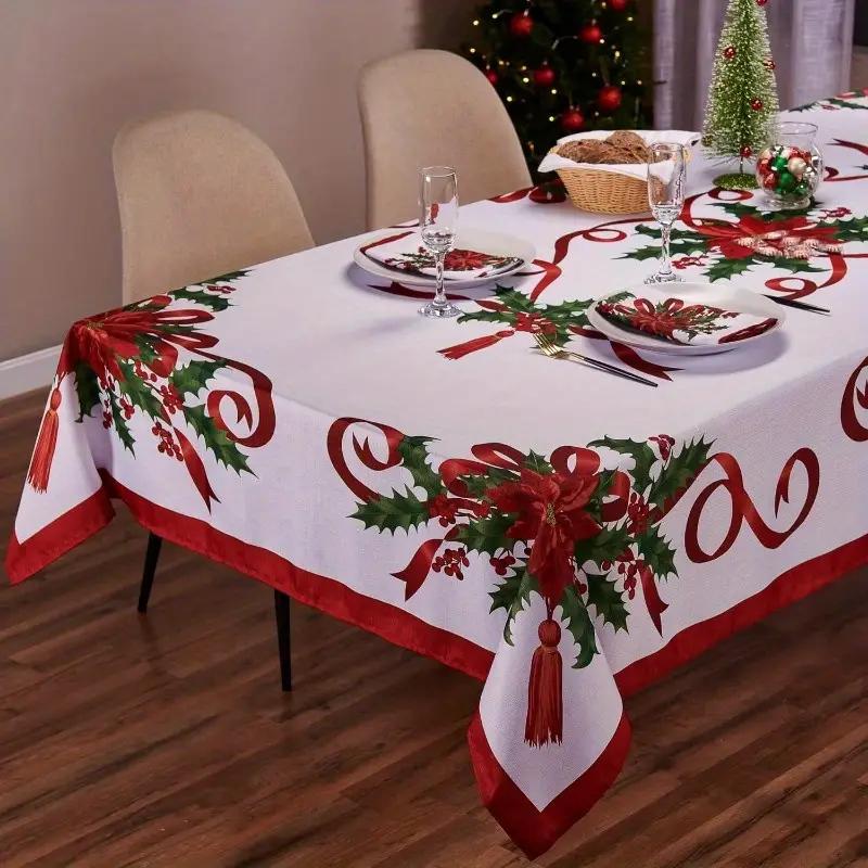 Rectangular Christmas Tablecloth with Poinsettia Design, Festive Holiday Decor for Dinner Parties & Celebrations, Perfect for New Year Events
