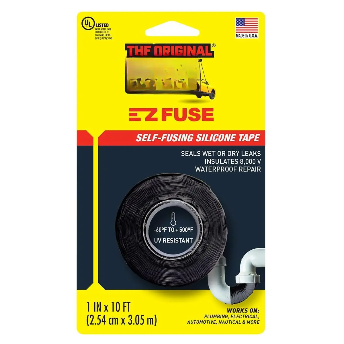 Black E-Z Fuse Tape,  Self-Fusing,  & Flexible, Insulates up to 8,000 , High-Temperature Range -60°F to +500°F, 1 Roll