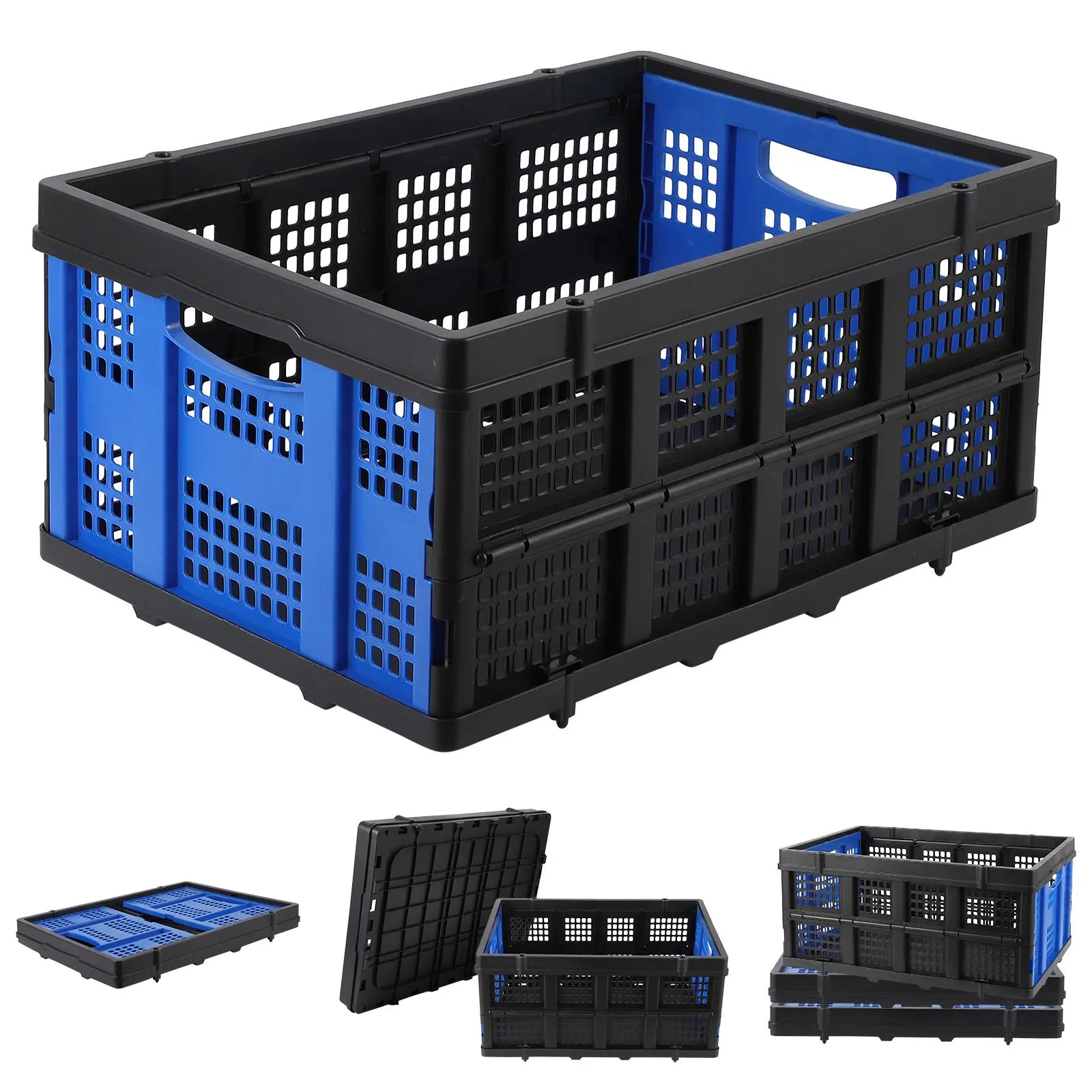 55L Collapsible Plastic Milk Crate - Lightweight, Heavy-Duty Rectangular Stackable Collapsible Baskets with Side Handles, Home & Garage Versatile Organizer