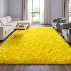 BLIOWL Yellow Shaggy Area Rug Ultra Soft Fluffy Plush Non-Slip Indoor Carpet for Living Room Bedroom Dorm, Cozy Bedside Floor Rug with Easy Clean, Thick Fuzzy Rug for Room Decor