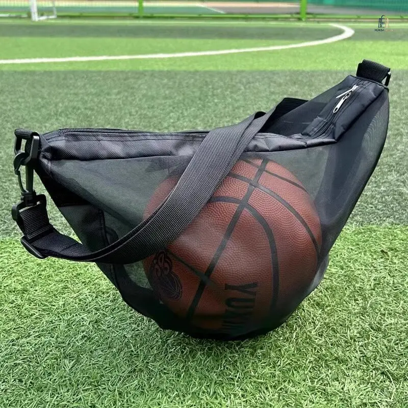 Mesh Sports Ball Bag Large Capacity Portable Crossbody Shoulder Multi-function Basketball Storage Sack Light Gym Carry Pack for Outdoor Training Daily Sports