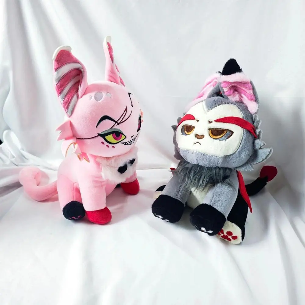 Super Cute Funny Pink Gray Lucifer Morningstar Angel Meow Plush Toys Anime Animation Hazbin Hotel Character Figure Plushie Doll