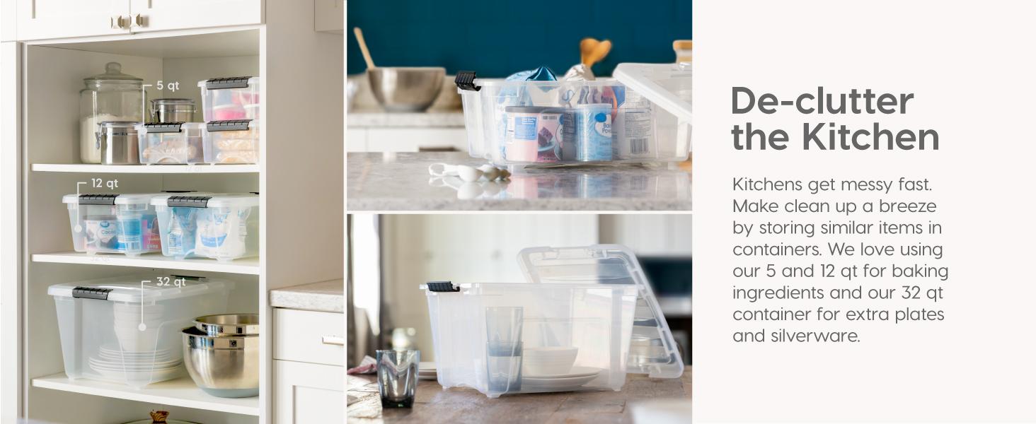 144 Qt Stackable Plastic Storage Bins with Lids, 3 Pack - BPA-Free, See-Through Organizing Solution, Latches, Durable Nestable Containers, Secure Pull Handle, Made in USA - Clear Boxes Organiser