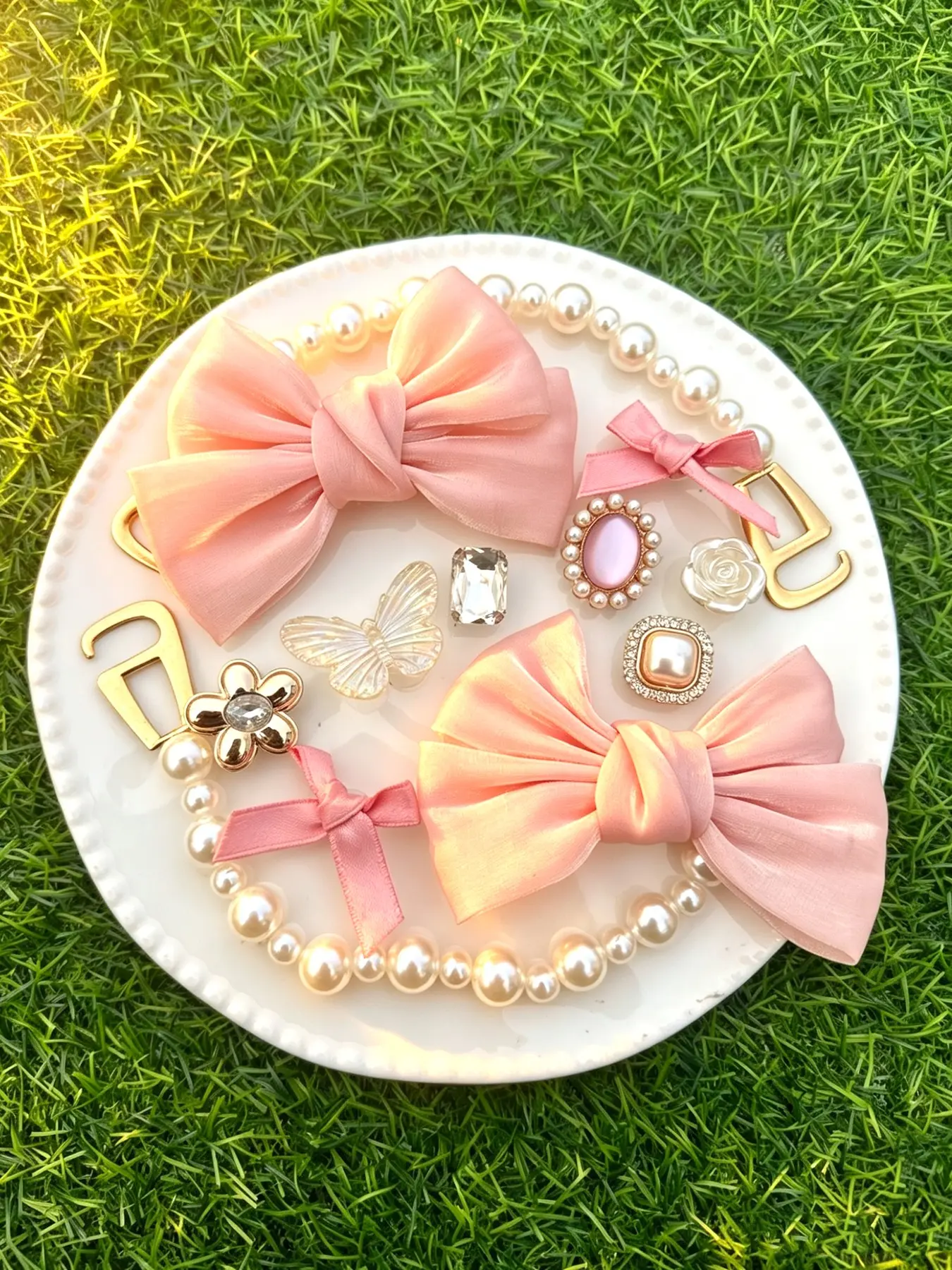 12pcs Pink Bow & Pearl Shoe Charms Set, Shoe Decoration Charms, Sparkly Rhinestone, Butterfly, Rose & Gemstone Decorative Accessories with Pearl Chain, Detachable Clog Charms for Garden Shoes, Sandals & Casual Footwear, DIY Decor & Gifts for Girls & Women