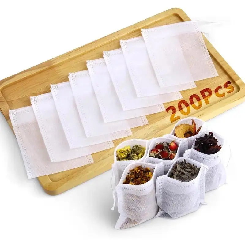100/200Pcs Disposable Tea Bags for Loose Leaf Tea, Empty Tea Filter Bags for Cooking, Infuser Sachets for Spice, Coffee, Herb and More (3.54x2.75 Inch), Tea Making Tools, Mess-Free