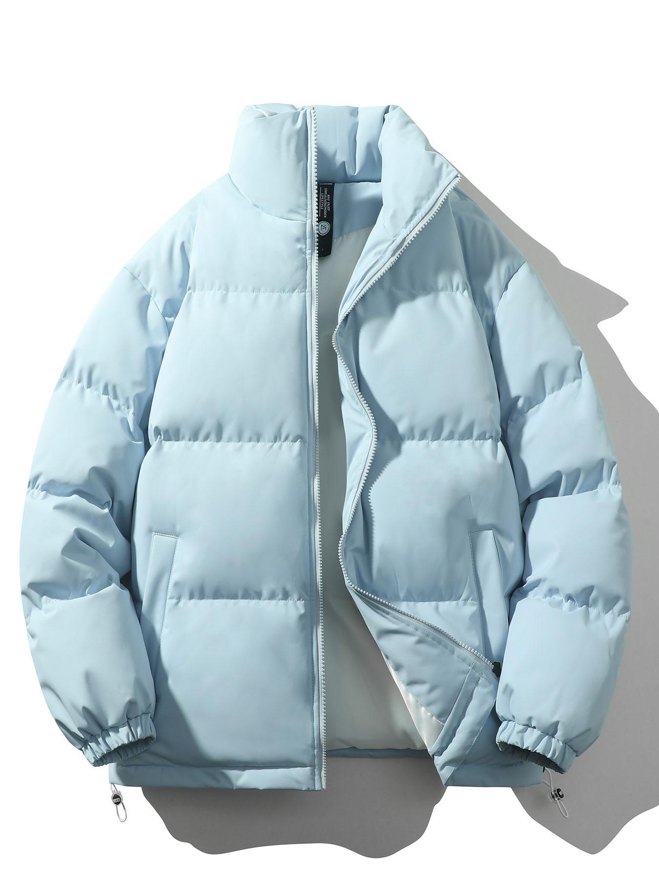 Men's Solid Zipper Up Drawstring Pocket Funnel Neck Utility Coat Jackets, Regular Fit Casual Long Sleeve Thermal Outerwear for Fall & Winter, Men's Clothes for Daily Wear