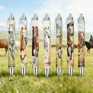 7pcs Watercolor Horse Ballpoint Pen Set, Vintage Running Horse Pattern, 0.5mm Smooth Writing, Unique School Office Gifts