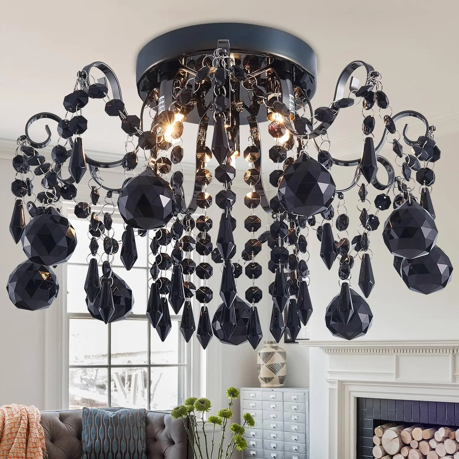 Rain Drop  Small  Chandelier Ceiling Light 3-Light Fixture Modern Chrome Iron Material Suitable for Bedrooms, Hallways, Walk-in Closets, Entryways, Stairwells (Black)