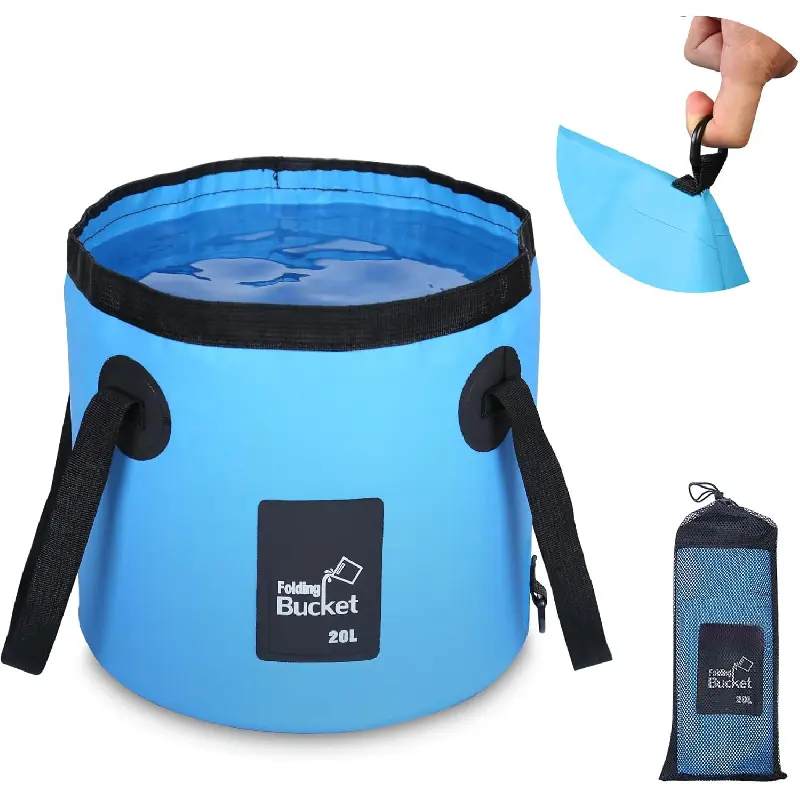 Collapsible Bucket with Handle, Portable 5 Gallon Bucket for Camping, Fishing, Beach, Gardening, RV & Outdoor Emergency, Heavy-Duty & Ultra Lightweight Water Storage Container