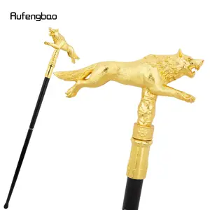 Golden Wolf Running Walking Cane Fashion Decorative Walking Stick Gentleman Elegant Cosplay Cane Knob Crosier 91cm