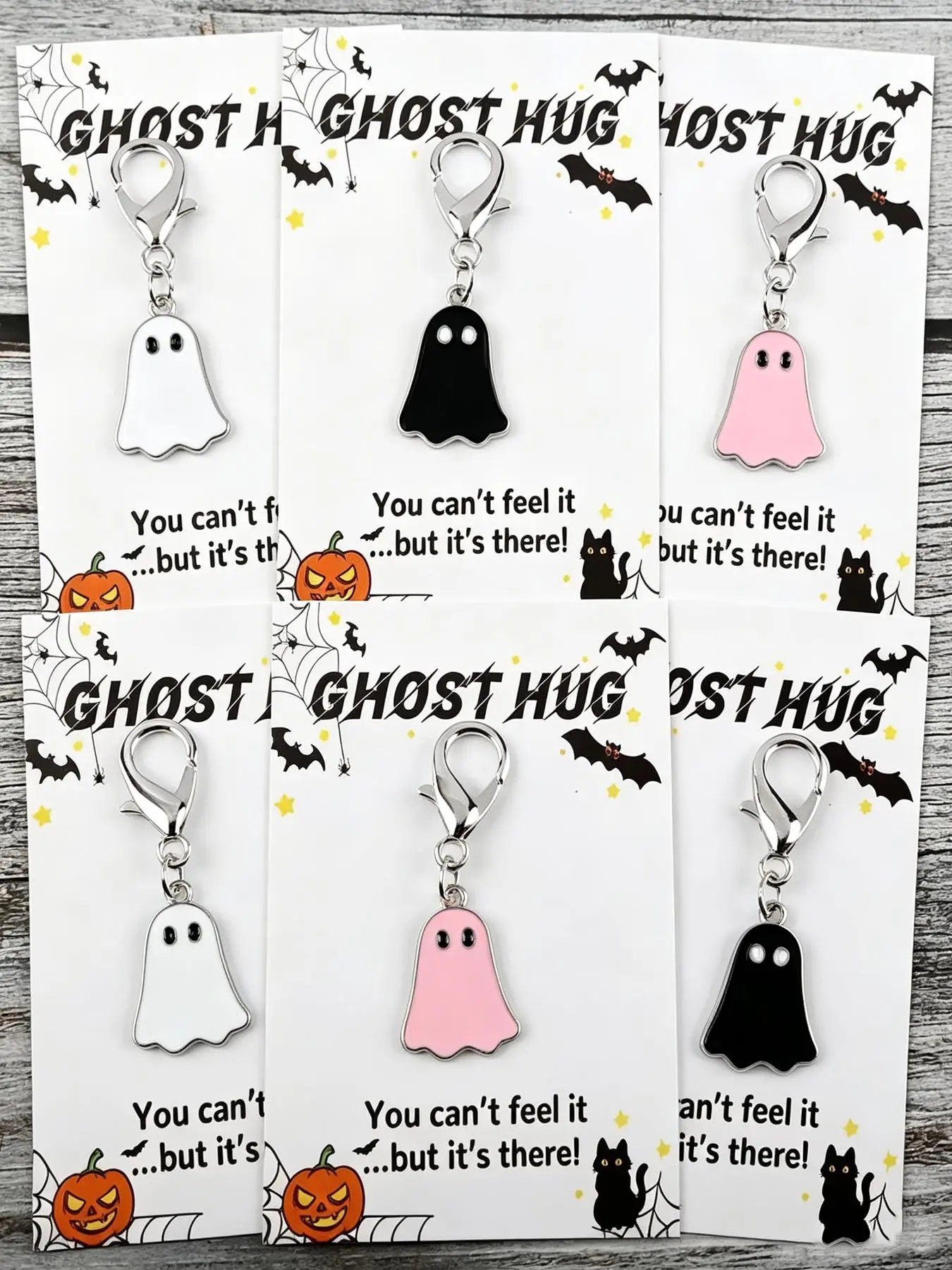 6pcs Funny Ghost Keychain Set With Halloween Greeting Card, Perfect Gift for Her/him, A Gift For Her/Him, Very Suitable For Decorating Bags And Additives,Suitable As A Halloween gift Or Party Gift, Holiday Present, Cool Keychains