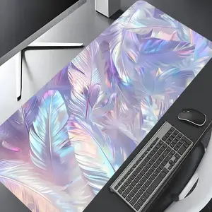 Feather Pattern Mouse Pad, Large Gaming Mouse Pad, Extended Mousepad, Universal Mouse Pad, Keyboard Mouse Pad, Aesthetic Desktop Decoration Protective Pad, Desktop Accessory, Non-slip Rubber Pad, Suitable for Laptop, Desktop Computer Games Extended