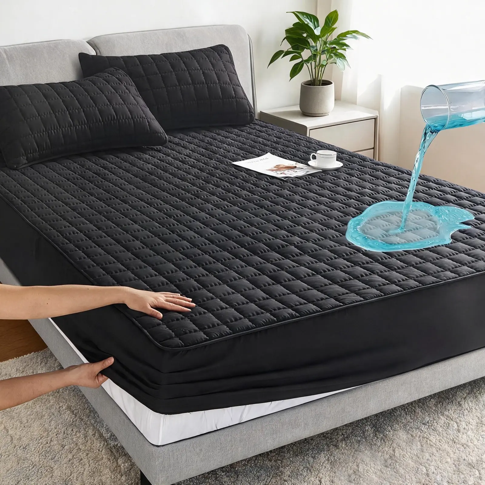 Waterproof Mattress Protector, Deep Pocket Design, Three-Layer Liquid-Proof, Soft Cotton-Like, Ideal for Families with Kids and Pets
