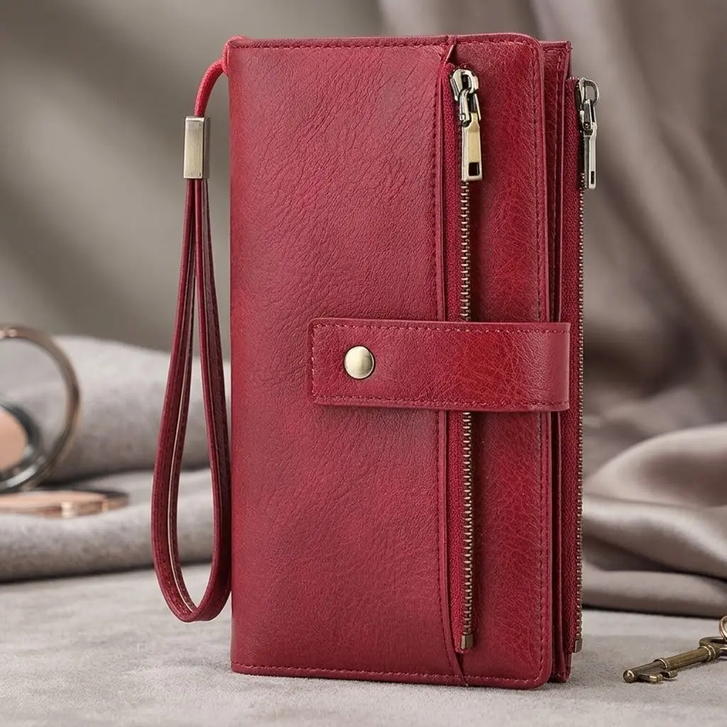 Women's Real Leather Long Envelope Clutch With RFID Blocking High-Capacity Solid Color Long Wallet For Daily Use Evening Party Gift
