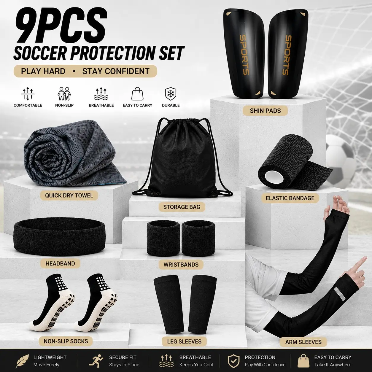 Lightweight Soccer Ball 9-Piece Set, Breathable and Durable, Enjoy Your Field Time, Perfect for Sports Enthusiasts
