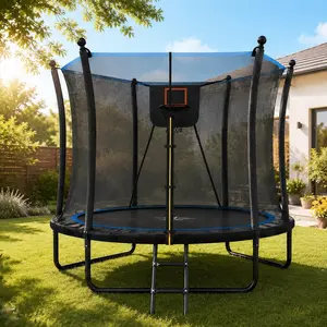 ARCH 8FT High-Bounce Outdoor Trampoline with Enclosure Net, 2-Step Ladder, Galvanized Steel Frame, UV-Proof Safety Net, Foam Padded Poles, Black Fabric-Metal Construction for Backyard Kids’ Recreation & Trampoline Workout