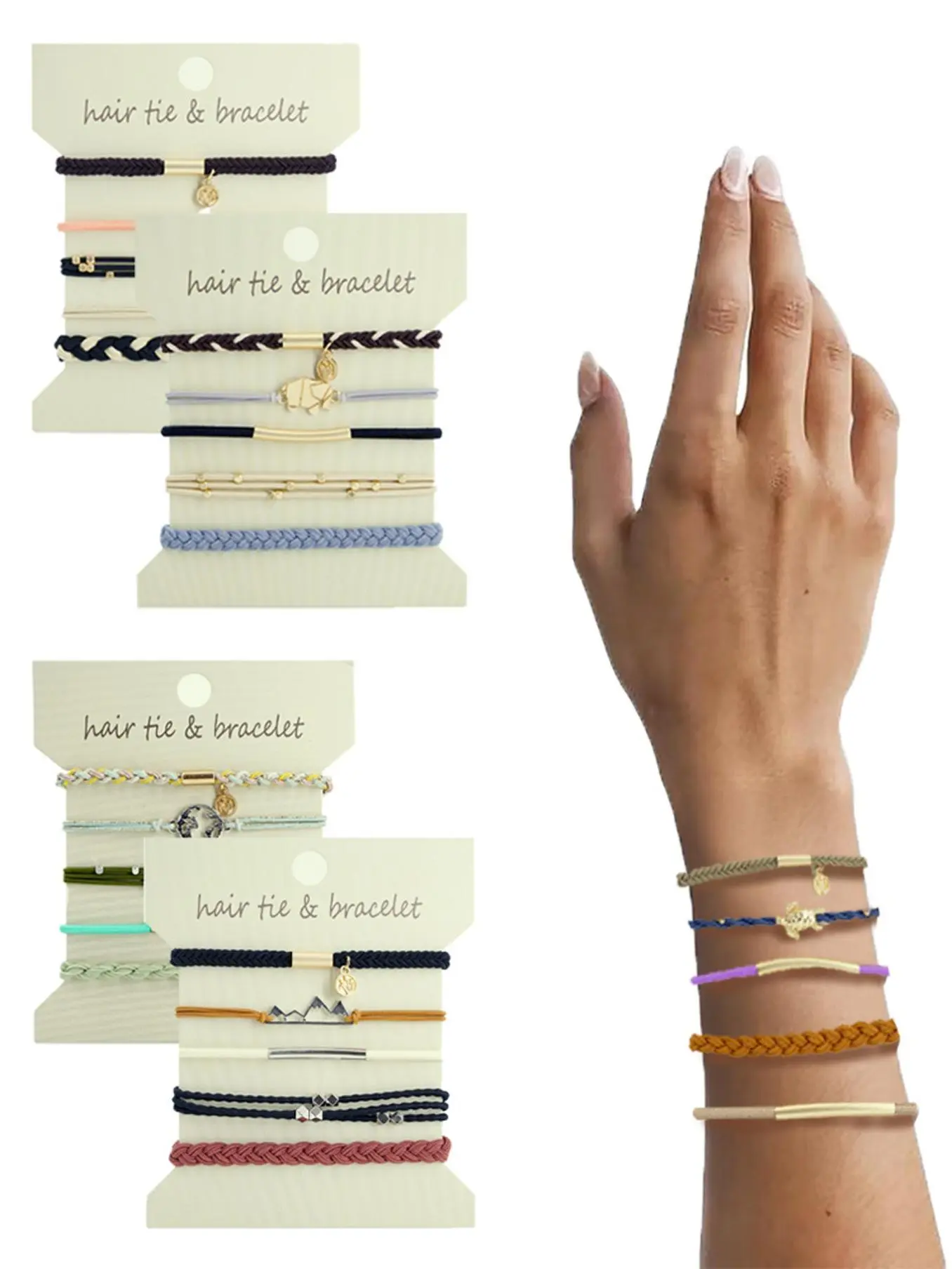 Boho Style Hair Tie Charms Bracelet, Colorblock Hair Tie Bracelet for Women & Girls, Fashion Hair Scrunchies for Daily Wear, Elastic Hair Accessory, Fashionable Hair Accessories