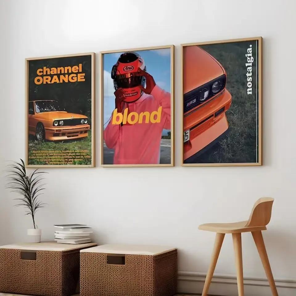 3pcs Modern Racing Car Blonde Frank Ocean Car RapHyperbeast Fashionable Frameless Wall Canvas Oil Painting Poster Living Room Home Decoration