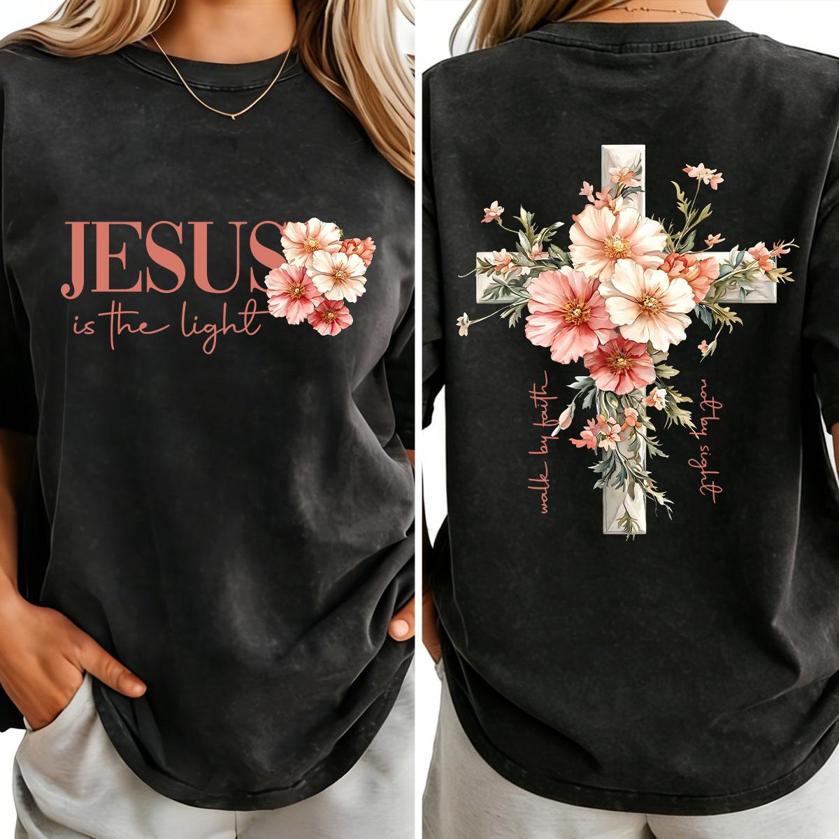 Faith Cross Christian T-Shirts With Beautiful Floral Cross Print Made In USA For Women For Men [ZinniaZip cotton t-shirt/sweatshirt/hoodie, soft and comfortable]