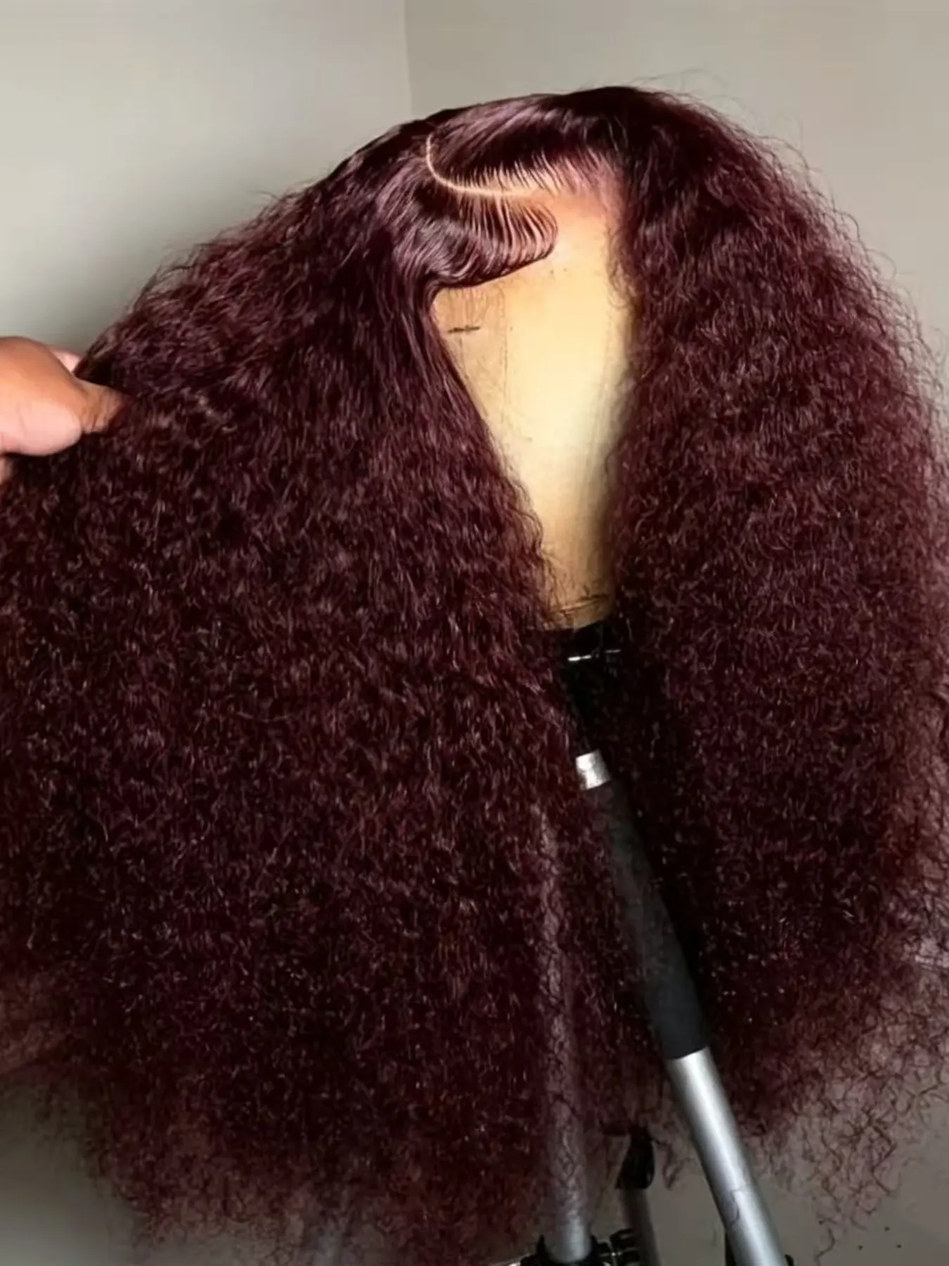 180%Density 26Inch Wine Red Kinky Curly Wigs Lace Front Wig Fashionable Women's Wig 99J Daily Wear Wigs Heat Resistant Glueless Breathable Remy Wigs burgundy
