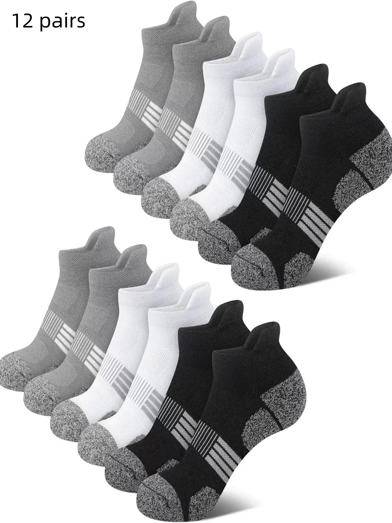 12 Pairs Men's Sports Socks, Workout Socks, Athletic Running Socks, Grip Socks, Short Tube Ankle Socks, Anti-Slip Compression Socks, Ideal for Badminton, Basketball, Running, All Seasons
