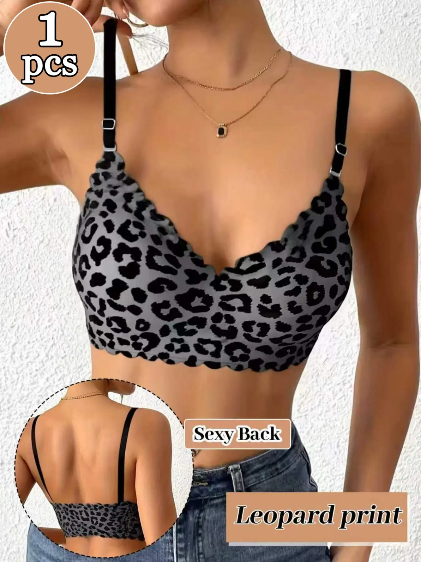 Sexy Leopard Print Wireless Bra, Jelly Soft Support Push Up, Adjustable Straps, Thin Padded Breathable, Anti-Sag Anti-Side Spill, Seamless Daily Wea, Adjustable Strap Bralette