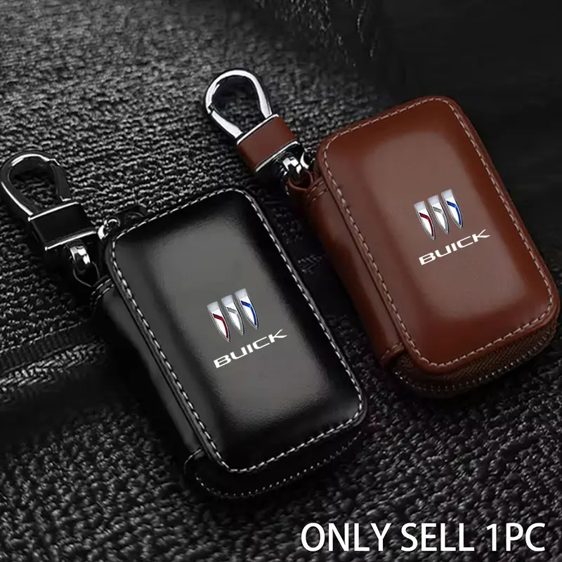 Leather Square Zip Key Pouch, Two Colors, Durable Hook, Portable Scratch-Resistant, Car Key Accessory, for Buick Cars, Car Accessories