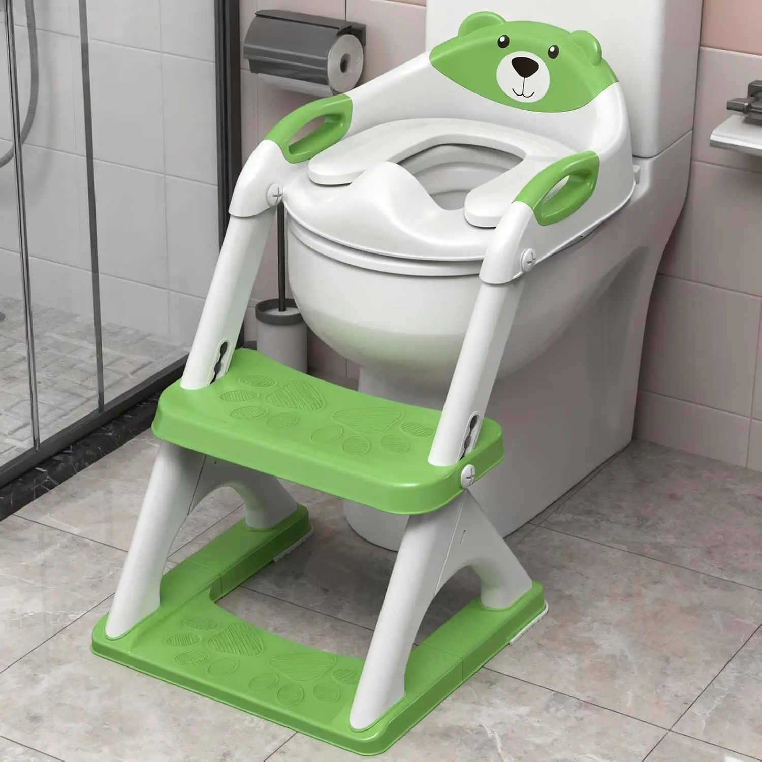 Toddler Potty Training Seat with Adjustable Ladder, Portable Toilet Stool for Boys & Girls, Non-Slip Cushion, Splash Guard, Anti-Slip Pad, No
