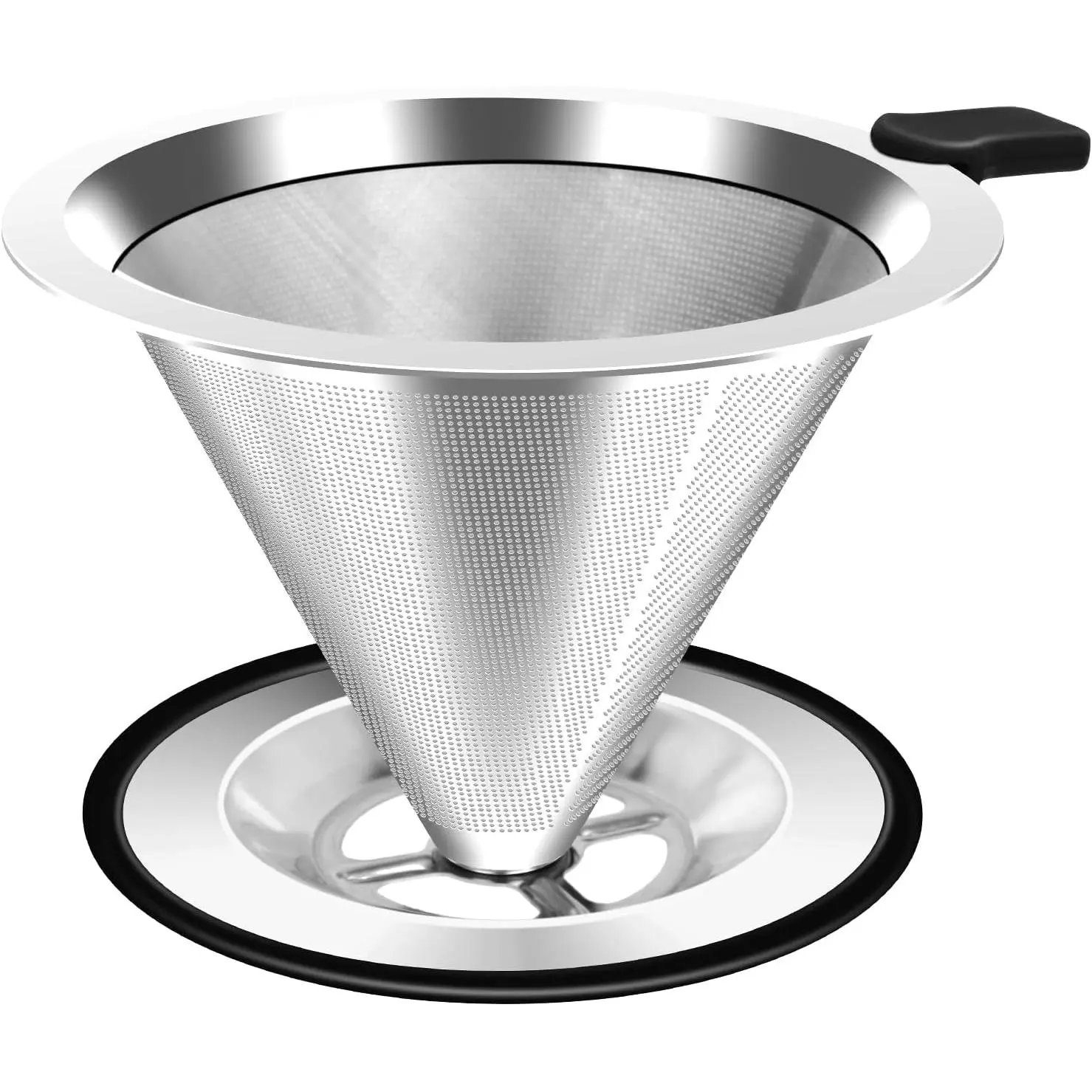 Pour Over Coffee Dripper, Stainless Steel Coffee Filter, Paperless  Coffee Filter, Double Micromesh 600 Mesh Strainer Coffee Maker with Heat-Resistant  Handle & Base (1-2 Cups)