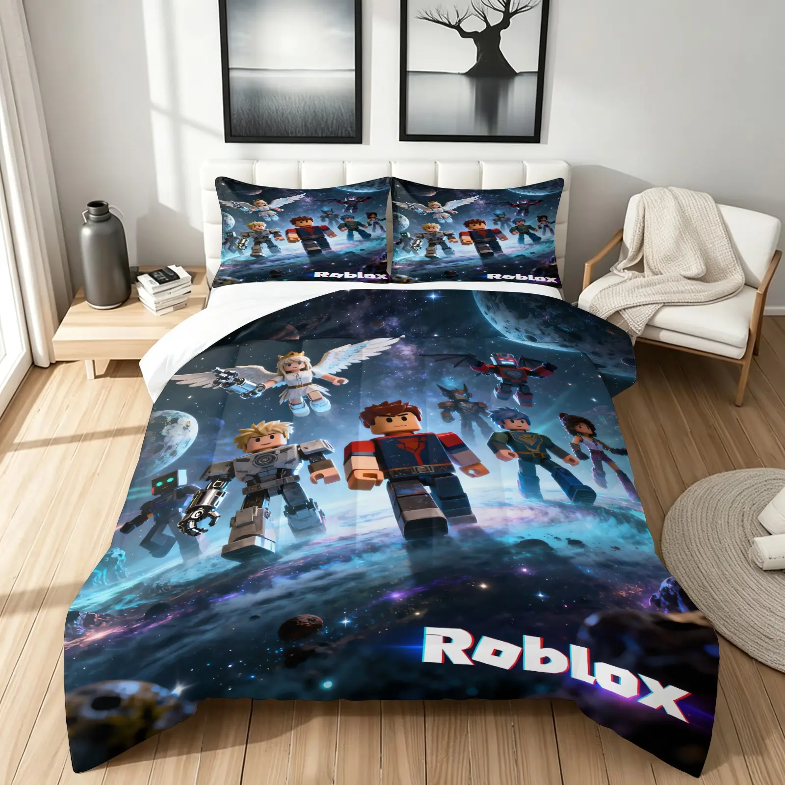 Roblox Pattern Comforter Set, Soft And Comfortable Bedding Set, Bed Linen, Includes 1 Comforter And 1 Or 2 Pillowcases Without Pillow Core, Suitable For Home Or Dormitory Decoration, Perfect For Life And Festival Gifts