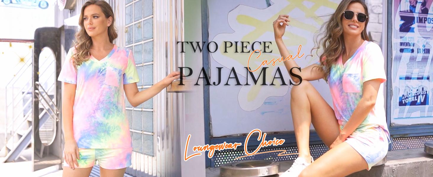 Pajama woman Women's Short-Sleeve Pajama Set, with Pockets, Casual V-Neck Two-Piece Set, Sizes S-3XL, Easter Gift, Birthday Gift