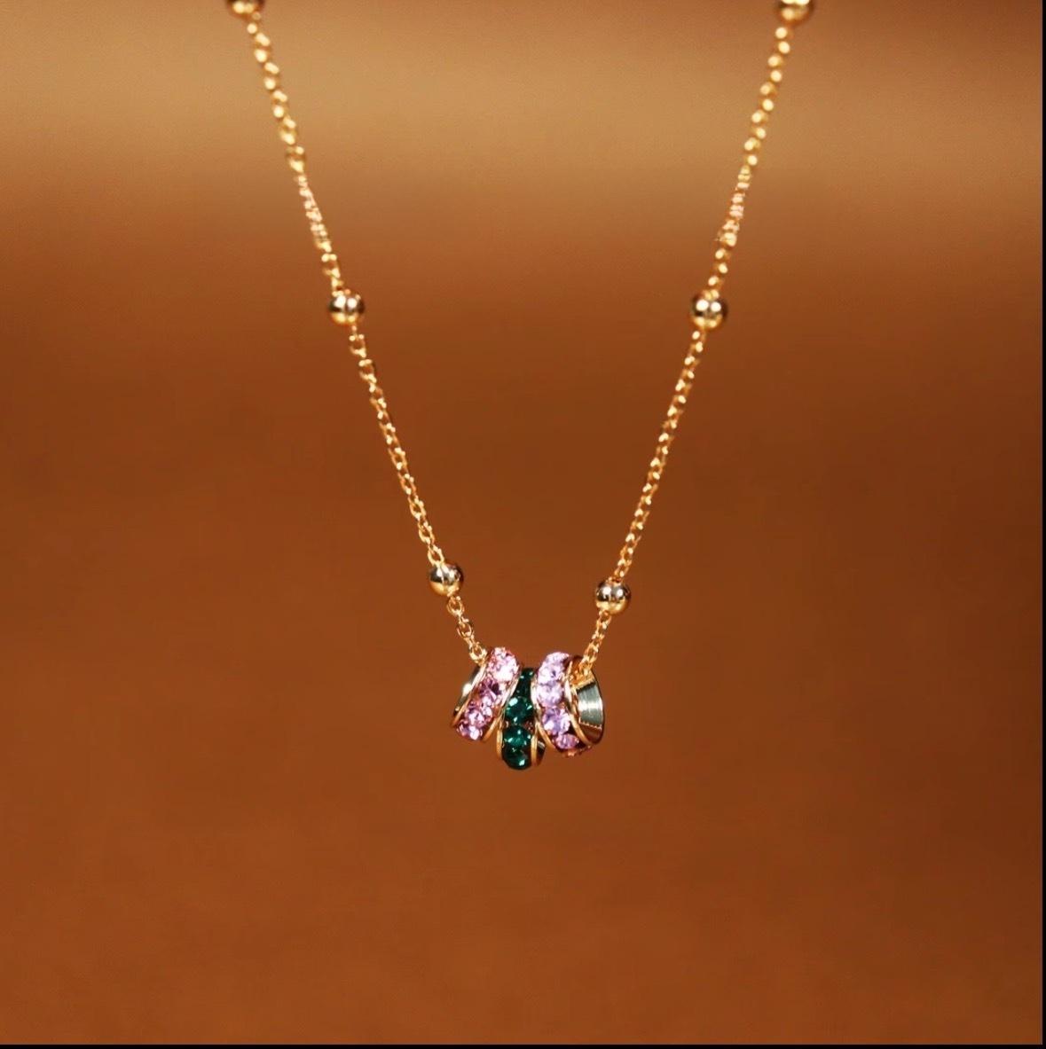 Bestseller ★ Spring Is Bright And Beautiful ★ Slim Waist Wind Chime Luck-Bringing Ice Crystal Tri-Color Necklace