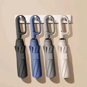 Ring Buckle Fully Automatic Umbrella Foldable Umbrella for Travel,42inch Lightweight Automatic Open Close Umbrella, 10 Ribs Portable White Rain Sunshine Wind Proof Black   weather resistant umbrella