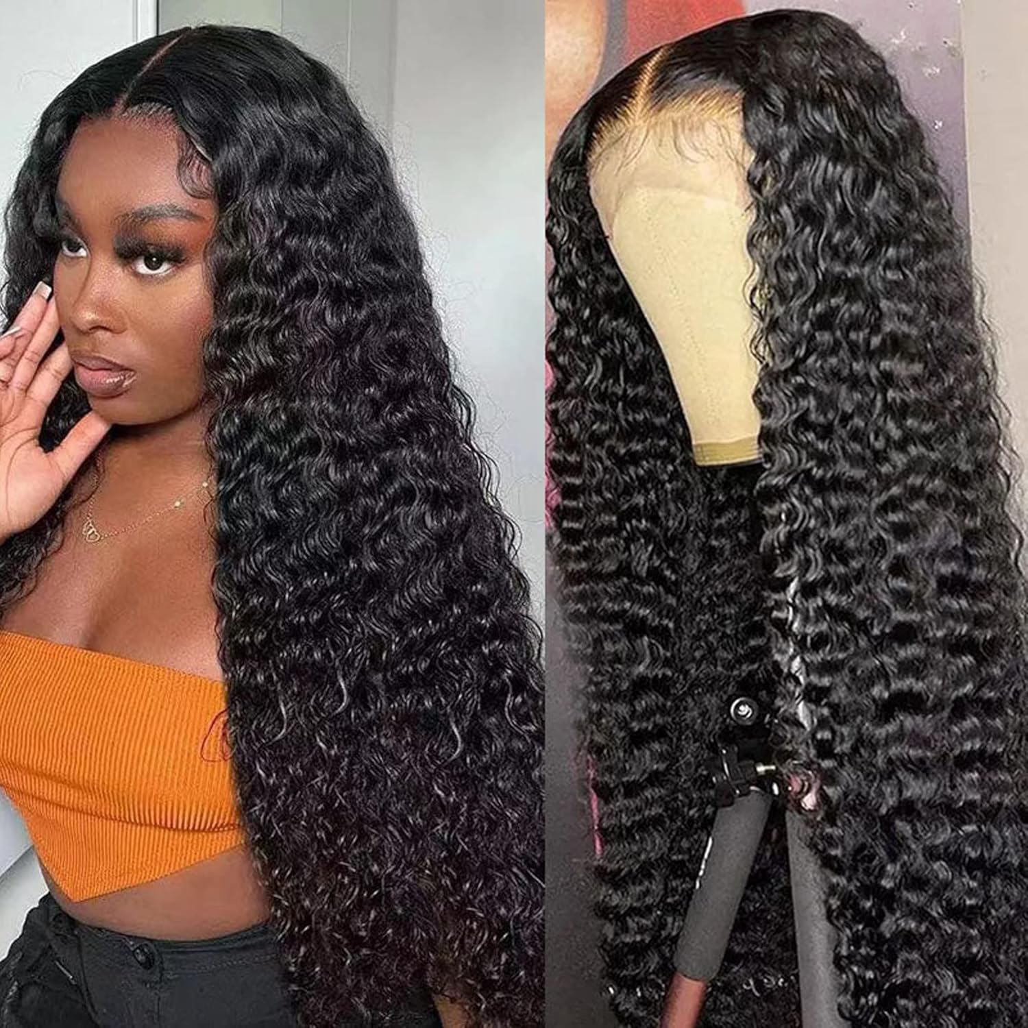 Bling Hair Clearance Sale 13x4 13x6 HD Transparent Lace Wig Deep Wave Brazilian Human Hair Lace Frontal Wig for Women Curly Pre Plucked 30 32 Inches 180% Natural Hairline TikTokShopSpringGlowUp