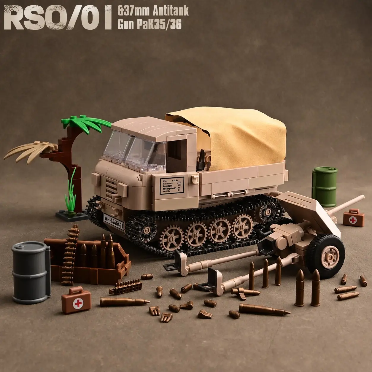 Military Tracked Transport Vehicle Rso/01, 37mm Anti-Tank Gun, Building Blocks Set, High Difficulty Assembly, Military Model, Stem Education Toy, Building Model Kit