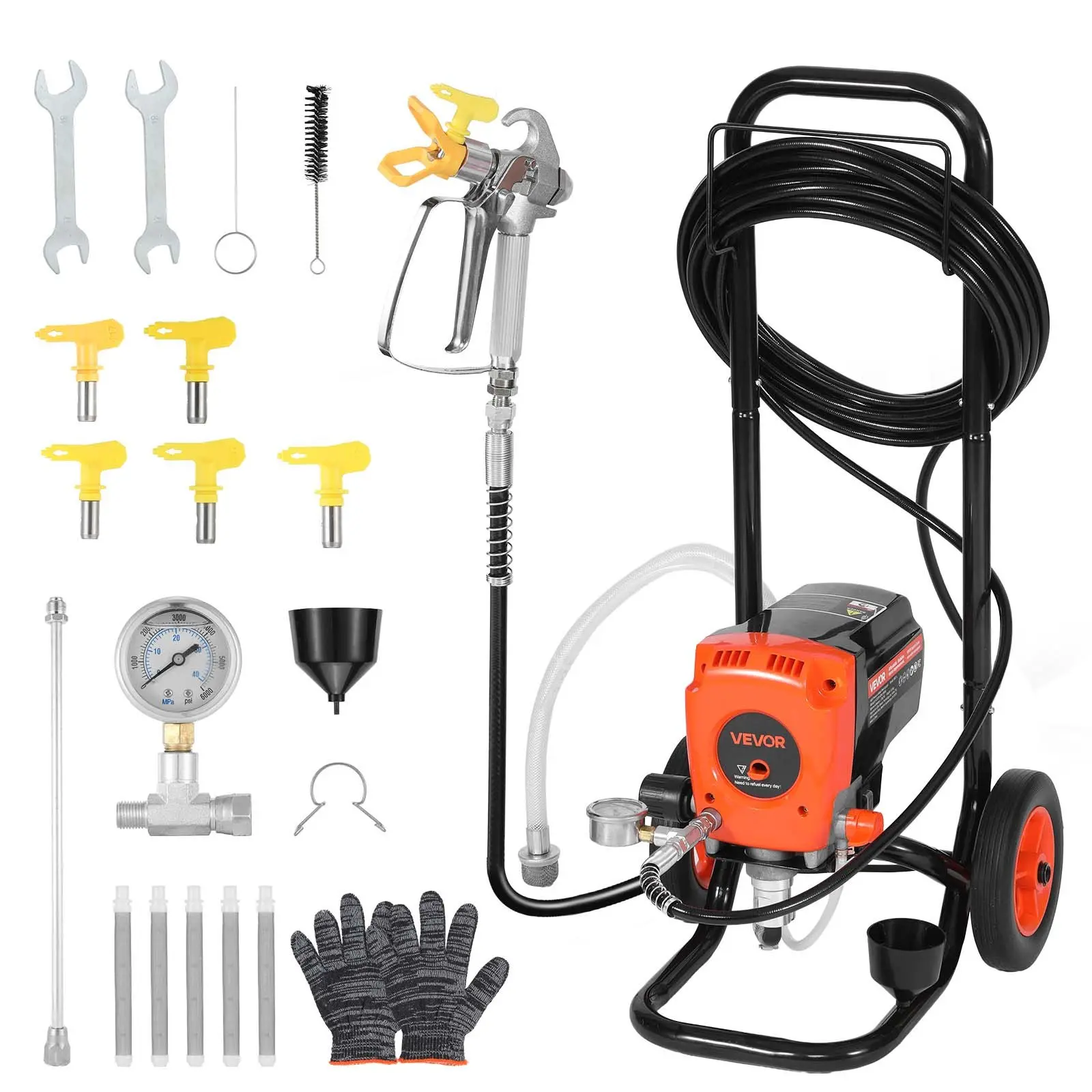 VEVOR 900W High Pressure 3300PSI Wheeled Airless Paint Sprayer with Cart, Full Kit Including Cleaning Brush, Hose, Extension Rod, Nozzles, Electric Machine for House Interior/Exterior Painting, House Painting