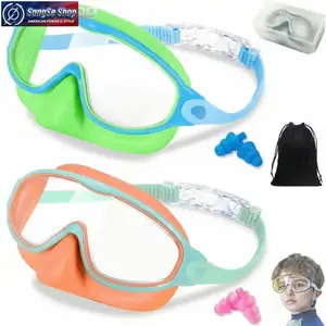 【SummerWins】2-Pack Swim Goggles with Nose Cover, Anti-Fog UV Protection Swimming Goggles, Wide View Comfortable Leak-Proof Pool Eyewear for Kids Ages 3–15, Adjustable Silicone Strap Swim Glasses for Swimming Lessons, Beach, and Summer Water Activities