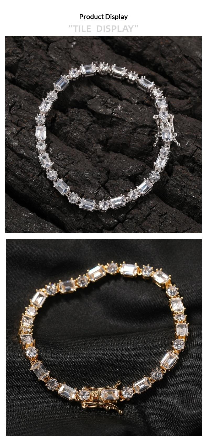 Square and Round Mixed Zircon Tennis Bracelet, High-end Zircon Bracelet