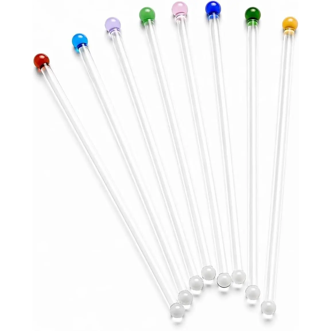Glass Cocktail Stirrers Set – 8pcs Reusable Long Coloured Borosilicate Glass Swizzle Sticks for Cocktails and Drinks