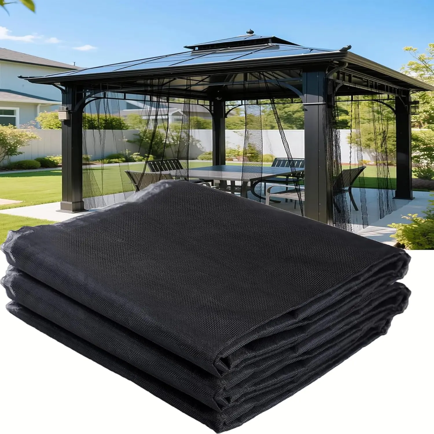 Mosquito Netting for Patio, Black 10x13FT Ultra Fine PP Nanocomposite Net, Heavy Duty UV Resistant Bug Barrier Outdoor Screen for Garden Gazebo Balcony