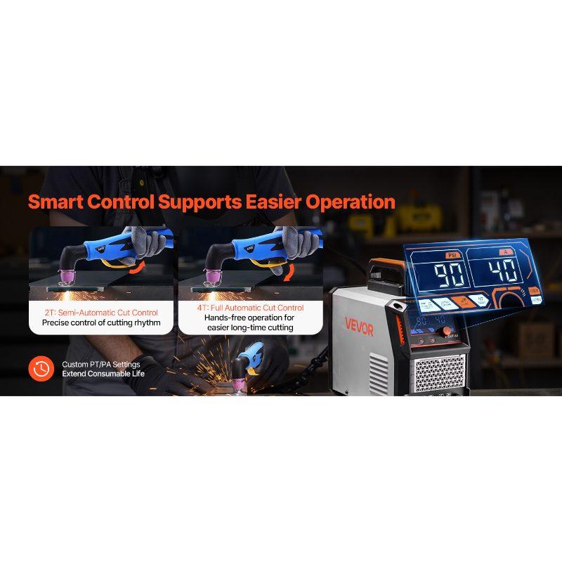 VEVOR Plasma Cutter, 50A Non-Touch Pilot Arc Plasma Cutting Machine, 110V/220V Dual Voltage Digital Display IGBT Inverter - with 2T/4T Function Adjustable PA/PT Time for Home Repairs, Workshops